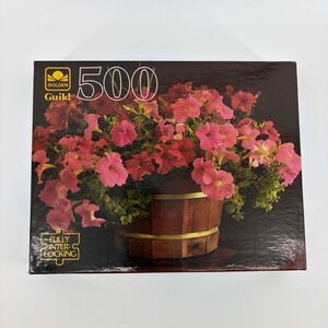 Golden Guild Petunias 500 Piece Jigsaw Puzzle 15.5x18 Floral Pink Flowers